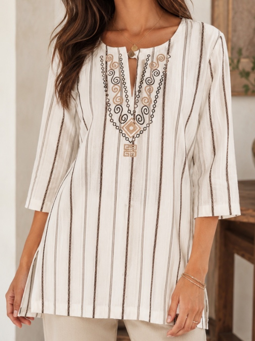 Monsieur Givenchy Embroidered Cotton Tunic Top